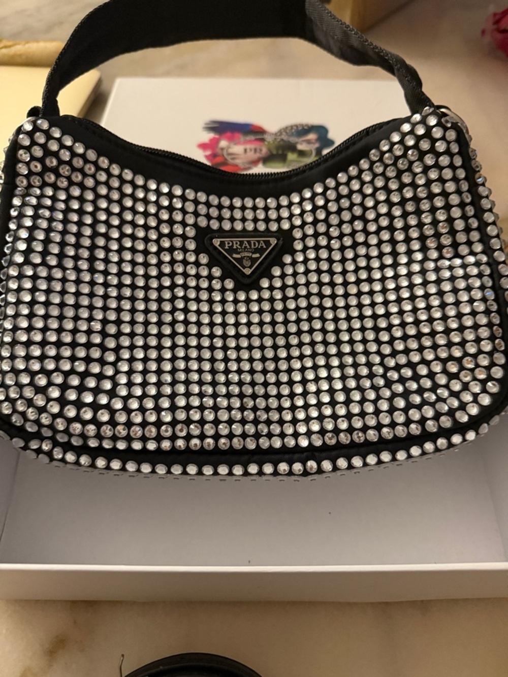 Black Crystal-Studded Mini Shoulder Bag